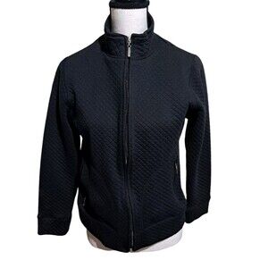 By Design Black Quilted Fleece Zip Front Jacket SZ Small 2 Pocket Long Sleeves